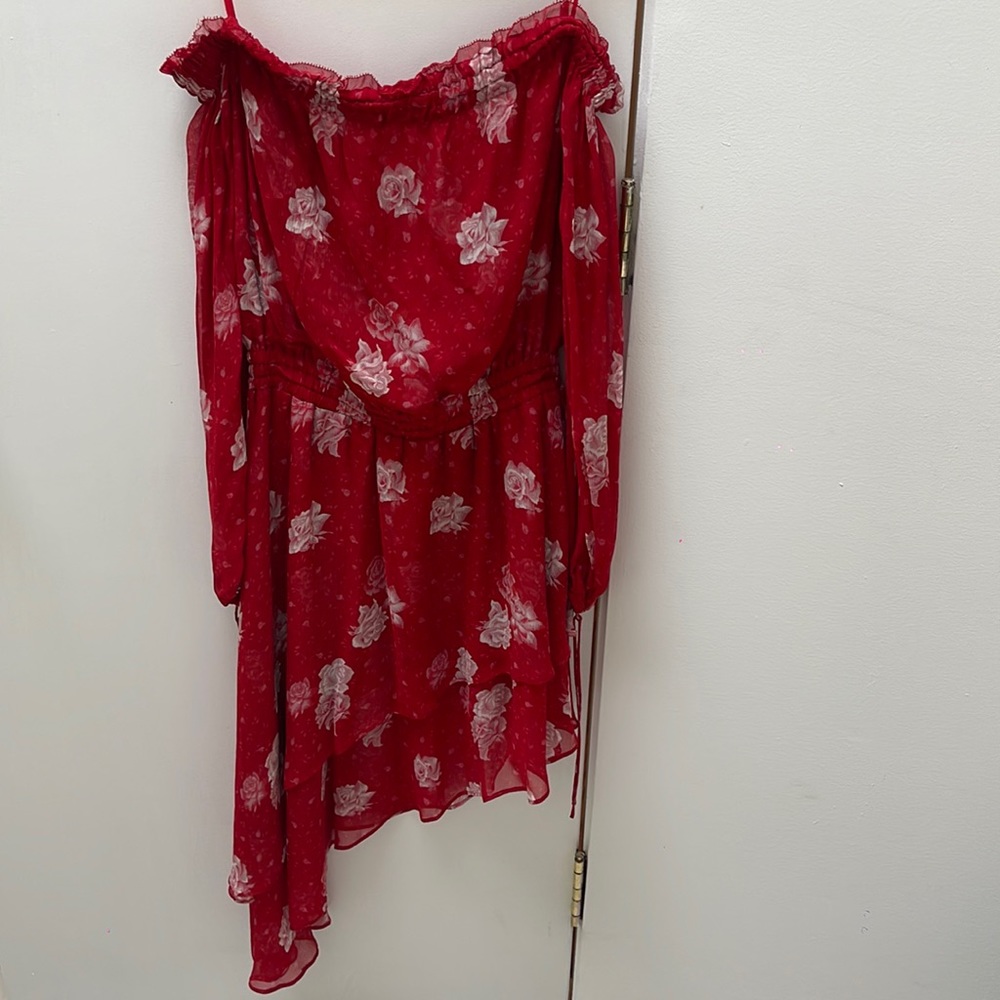 The kooples new with tags. Red chiffon layer dress. Over the shoulder size 2